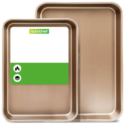 Non-stick-bageplade til småkager | Bagesæt med 2 store og mellemstore bageplader i metal til ovnen - professionel kvalitet, non-stick-bageplader med kanter, der garanteret ikke deformeres - FDA-godkendt. - NC2TRBK1.5