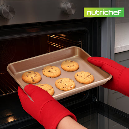 Non-stick-bageplade til småkager | Bagesæt med 2 store og mellemstore bageplader i metal til ovnen - professionel kvalitet, non-stick-bageplader med kanter, der garanteret ikke deformeres - FDA-godkendt. - NC2TRBK1.5