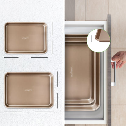 Non-stick-bageplade til småkager | Bagesæt med 2 store og mellemstore bageplader i metal til ovnen - professionel kvalitet, non-stick-bageplader med kanter, der garanteret ikke deformeres - FDA-godkendt. - NC2TRBK1.5