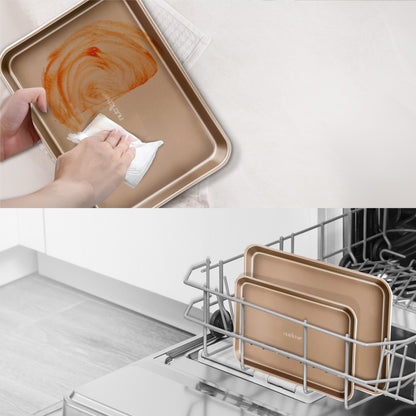 Non-stick-bageplade til småkager | Bagesæt med 2 store og mellemstore bageplader i metal til ovnen - professionel kvalitet, non-stick-bageplader med kanter, der garanteret ikke deformeres - FDA-godkendt. - NC2TRBK1.5