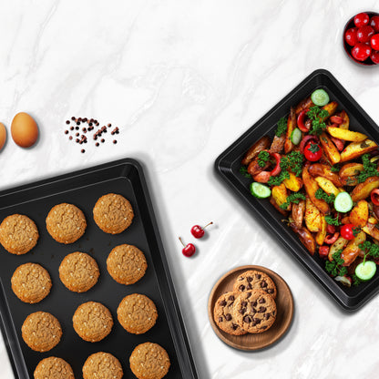 Bageplade til småkager i 2 dele med nonstick-belægning – professionel kvalitet til madlavning og bagning, med sort belægning indvendigt og udvendigt – NC2TRBL.5