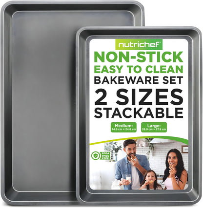 Bageplade til småkager i 2 dele med nonstick-belægning – professionel kvalitet til madlavning og bagning, med grå belægning indvendigt og udvendigt – NC2TRGY.5