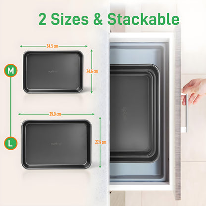 Bageplade til småkager i 2 dele med nonstick-belægning – professionel kvalitet til madlavning og bagning, med grå belægning indvendigt og udvendigt – NC2TRGY.5