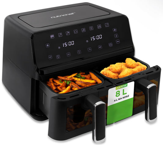 4.4Qt Dual Basket Air Fryer - Customized Digital Display Electric Oil Free Cooker With Transparent Window (Black) - NCAF5508AT.5