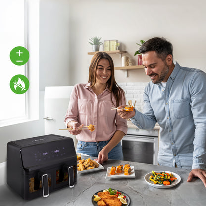 Fritadeira de ar quente com dois cestos de 4,4 Qt - panela elétrica sem óleo com visor digital personalizável e janela transparente (preta) - NCAF5508AT.5