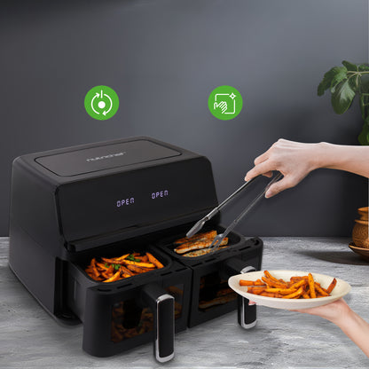 Fritadeira de ar quente com dois cestos de 4,4 Qt - panela elétrica sem óleo com visor digital personalizável e janela transparente (preta) - NCAF5508AT.5