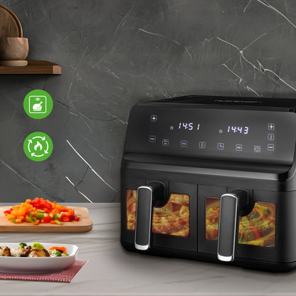 Fritadeira de ar quente com dois cestos de 4,4 Qt - panela elétrica sem óleo com visor digital personalizável e janela transparente (preta) - NCAF5508AT.5