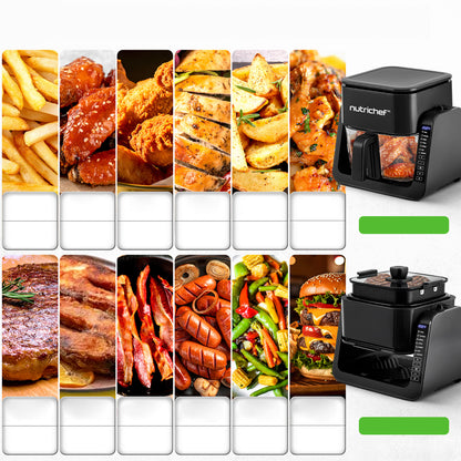 Elektrische heteluchtfriteuse en grill van 1500 W met glazen pan van 4 l, 7-in-1-functies, groot digitaal bedieningspaneel, timer, temperatuurweergave en veiligheidsmicroschakelaar (zwart) - NCAF538TB