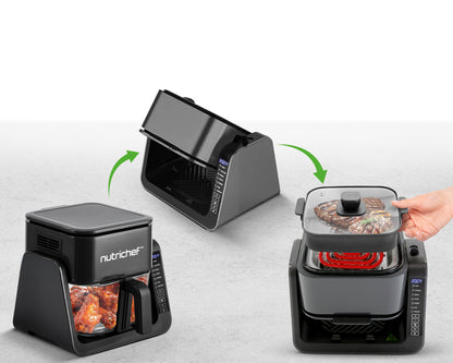 Elektrische heteluchtfriteuse en grill van 1500 W met glazen pan van 4 l, 7-in-1-functies, groot digitaal bedieningspaneel, timer, temperatuurweergave en veiligheidsmicroschakelaar (zwart) - NCAF538TB