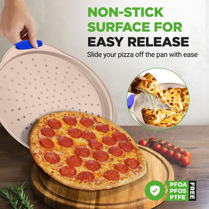 Plaque à pizza antiadhésive de 13 pouces, facile à nettoyer, en acier au carbone doré - BKNCSBSG60PIZZAP