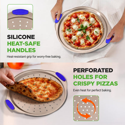 Plaque à pizza antiadhésive de 13 pouces, facile à nettoyer, en acier au carbone doré - BKNCSBSG60PIZZAP