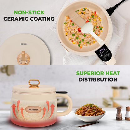 Panela de arroz portátil de cozedura rápida, com revestimento cerâmico antiaderente, branca - NC12BWHITE