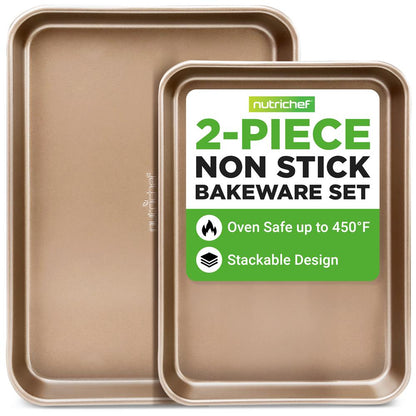 Non-stick-kakplåt | set med 2 stora och medelstora bakplåtar i metall för ugn – professionell kvalitet, non-stick-bakplåtar med upphöjda kanter, garanterat skeva – FDA-godkända. – NC2TRBK1