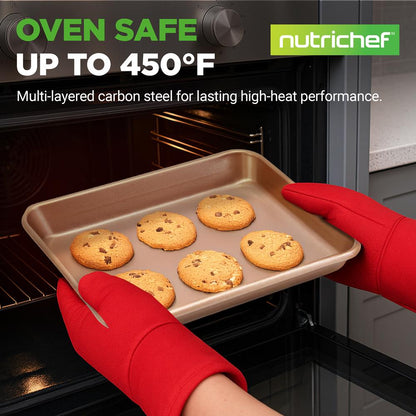 Non-stick-kakplåt | set med 2 stora och medelstora bakplåtar i metall för ugn – professionell kvalitet, non-stick-bakplåtar med upphöjda kanter, garanterat skeva – FDA-godkända. – NC2TRBK1