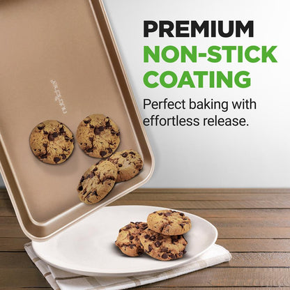 Non-stick-kakplåt | set med 2 stora och medelstora bakplåtar i metall för ugn – professionell kvalitet, non-stick-bakplåtar med upphöjda kanter, garanterat skeva – FDA-godkända. – NC2TRBK1