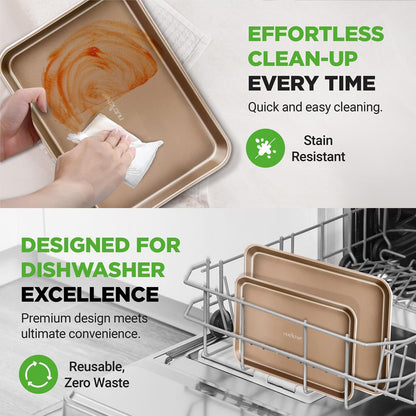 Non-stick-kakplåt | set med 2 stora och medelstora bakplåtar i metall för ugn – professionell kvalitet, non-stick-bakplåtar med upphöjda kanter, garanterat skeva – FDA-godkända. – NC2TRBK1