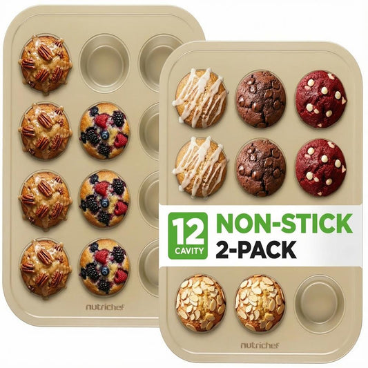 12 Cup Nonstick Muffin Pans Easy Release Carbon Steel Gold - NC2TRCP3