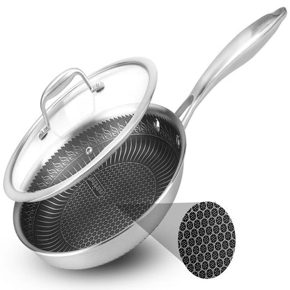 Frigideira de 8" antiaderente e resistente a riscos, em aço inoxidável, com tampa de vidro – NC3PL8