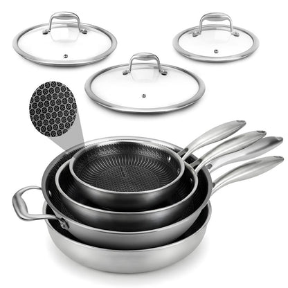 7-Piece Nonstick Frying Pan Set & Wok Quick Heat Stainless Steel - NC3PLY7S