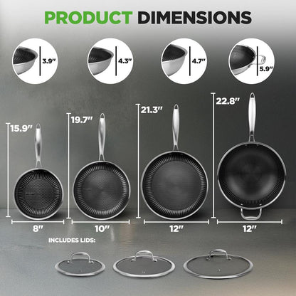 7-Piece Nonstick Frying Pan Set & Wok Quick Heat Stainless Steel - NC3PLY7S