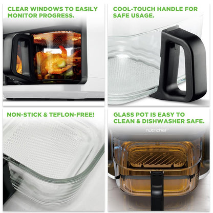 Airfryer, 5,8 qt, snabb tillagning, transparent skål, vit – NCAF539TW