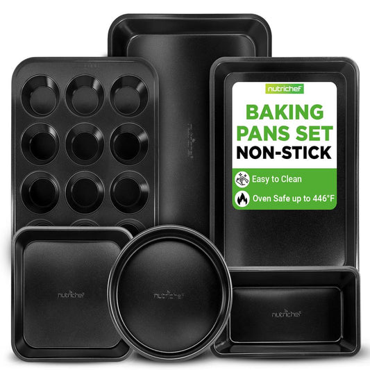 Set di teglie da forno antiaderenti impilabili, facile sformatura, in acciaio al carbonio nero - NCBK6BK