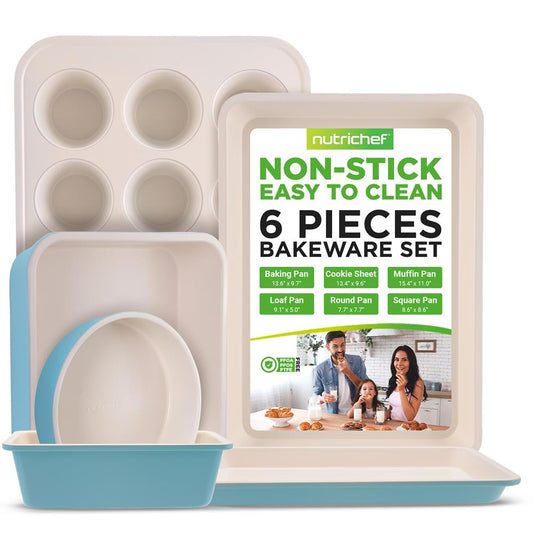Set di teglie da forno antiaderenti da 6 pezzi, con rivestimento in ceramica, in acciaio al carbonio turchese - NCBK6CT5