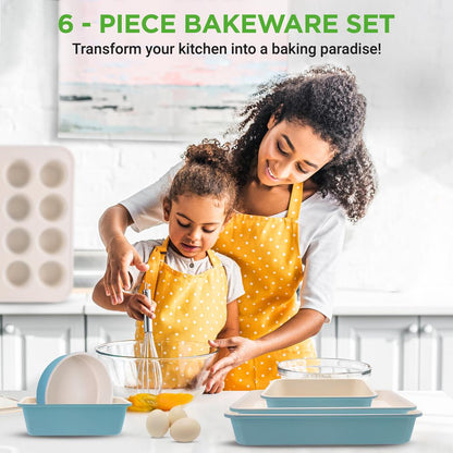 6-delars set med nonstick-bakformar, keramisk beläggning, kolstål, turkos – NCBK6CT5