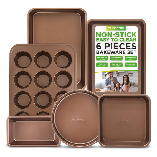 Set di teglie da forno antiaderenti da 6 pezzi, in resistente acciaio al carbonio dorato - NCBK6TR7