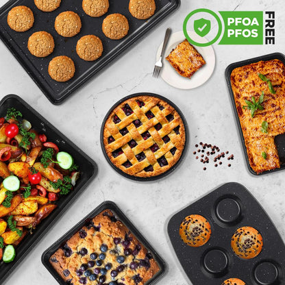 8-delars set med nonstick-bakformar, stapelbara, kolstål, svart marmor – NCBKSTK13