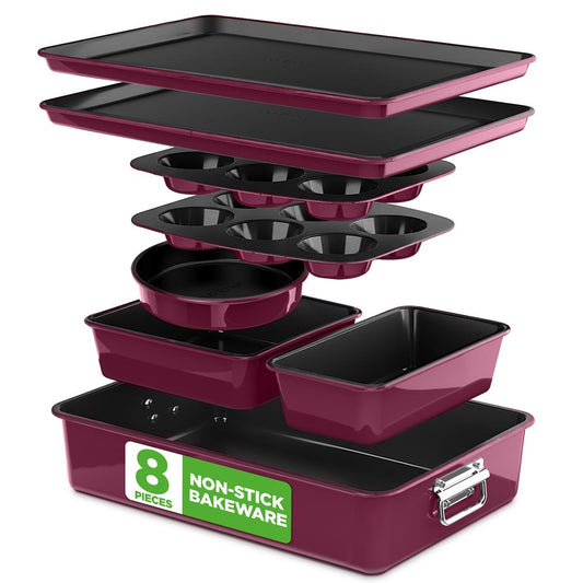 Set di teglie da forno antiaderenti da 8 pezzi - Design salvaspazio impilabile, viola - NCBKSTK5