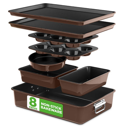 Ensemble de moules de cuisson antiadhésifs 8 pièces – Gain de place, acier au carbone brun – NCBKSTK