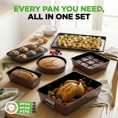 Ensemble de moules de cuisson antiadhésifs 8 pièces – Gain de place, acier au carbone brun – NCBKSTK