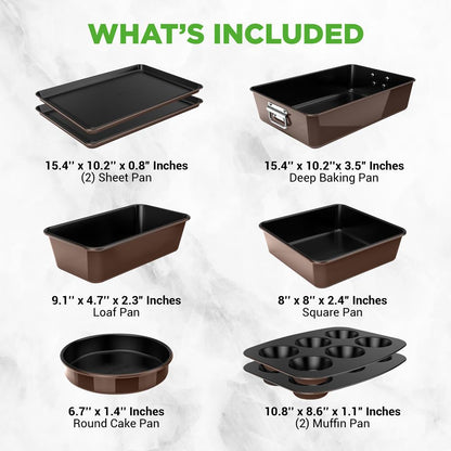 Ensemble de moules de cuisson antiadhésifs 8 pièces – Gain de place, acier au carbone brun – NCBKSTK