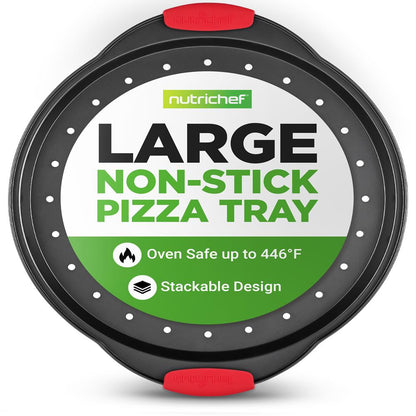 13-tuumainen tarttumaton pizzapelti – tasainen paistuminen, rei'itetty, hiiliterästä, harmaa – NCBPIZ1