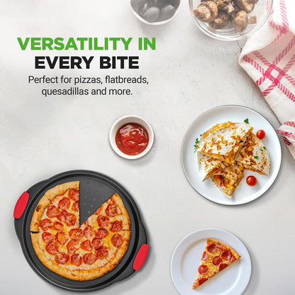 13-tuumainen tarttumaton pizzapelti – tasainen paistuminen, rei'itetty, hiiliterästä, harmaa – NCBPIZ1