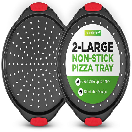 Set di teglie per pizza antiaderenti da 2 pezzi, facile sformatura, in acciaio al carbonio grigio - NCBPIZX2