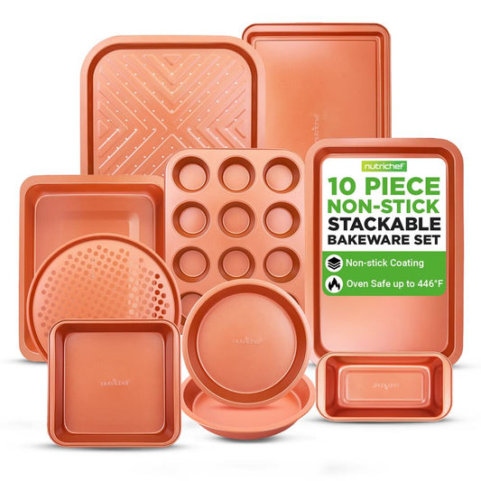 10-Piece Nonstick Bakeware Set Easy Clean Carbon Steel Copper - NCBSCC54