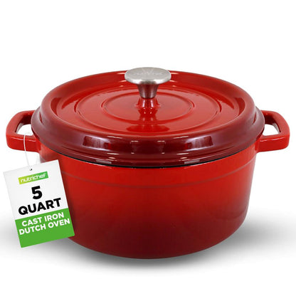 Hollantilainen pata, 5 QT, tasainen kypsennys, emaloitu valurauta, punainen – NCCIEC45