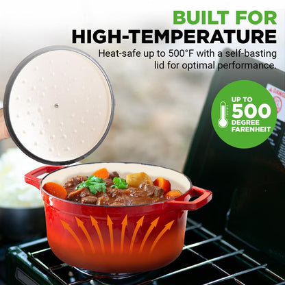 Hollantilainen pata, 5 QT, tasainen kypsennys, emaloitu valurauta, punainen – NCCIEC45