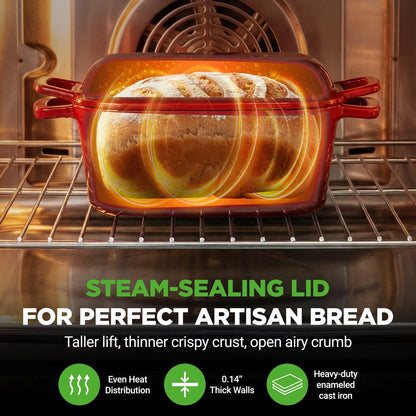 Nutrichef emaliowany żeliwny garnek holenderski 3.6Qt z pokrywką i silikonowymi rękawicami, idealny do pieczenia, duszenia, opiekania, gotowania na wolnym ogniu i smażenia (czerwony) – NCCIEDO3RD