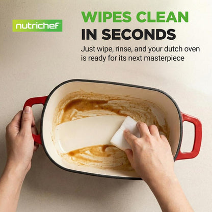 Nutrichef emaliowany żeliwny garnek holenderski 3.6Qt z pokrywką i silikonowymi rękawicami, idealny do pieczenia, duszenia, opiekania, gotowania na wolnym ogniu i smażenia (czerwony) – NCCIEDO3RD