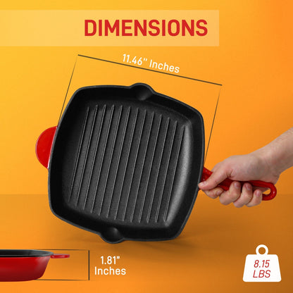 Padella grill in ghisa da 11" con segni di grigliatura perfetti e rivestimento in smalto porcellanato - NCCIES47