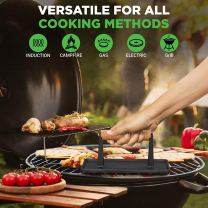Presse-gril en fonte – accélère la cuisson – poignée en bois de hêtre – NCCIPRES