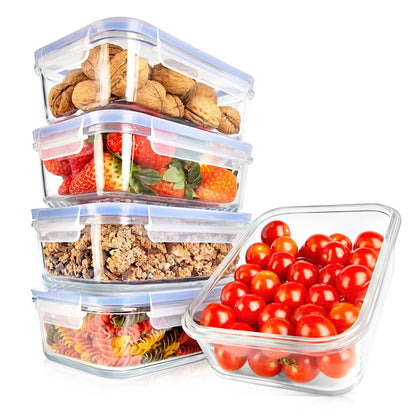Conjunto de recipientes de vidro para alimentos, 10 peças, hermético, com tampas azuis de borossilicato — NCCLX5B7