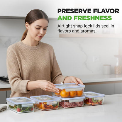 Conjunto de recipientes de vidro para alimentos, 10 peças, hermético, com tampas azuis de borossilicato — NCCLX5B7