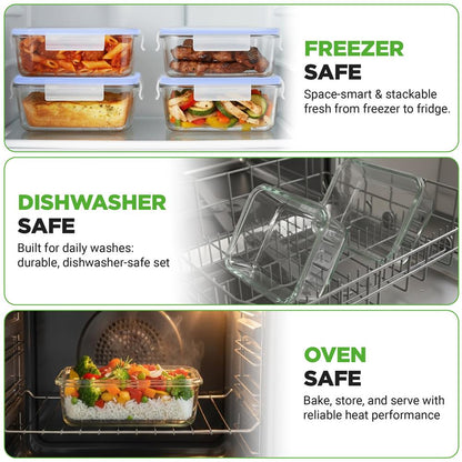 Conjunto de recipientes de vidro para alimentos, 10 peças, hermético, com tampas azuis de borossilicato — NCCLX5B7