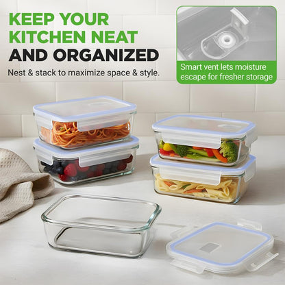 Conjunto de recipientes de vidro para alimentos, 10 peças, hermético, com tampas azuis de borossilicato — NCCLX5B7