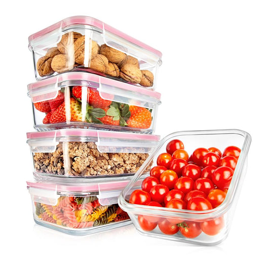 10-Piece Leakproof Glass Containers Set Freezer-to-Oven Safe Red - NCCLX5R9