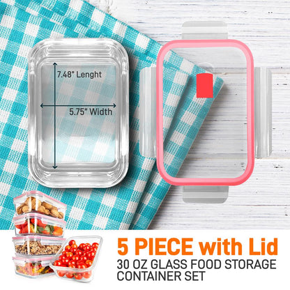 Juego de recipientes de vidrio para alimentos de 10 piezas, a prueba de fugas, aptos para pasar del congelador al horno, rojos - NCCLX5R9